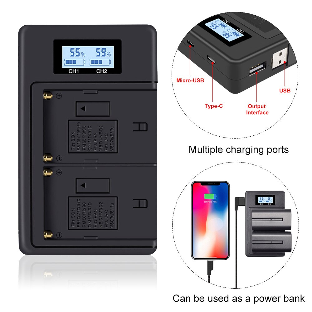 Multifunct NP-F960 NP-F970 NPF960 NPF970 battery charger for SONY F930 F950 F570 CCD-RV100 NP-F550 NP-F770 NP-F750 F960 F970: Default Title