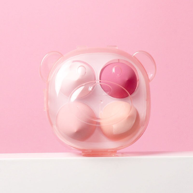 4 Stuks Schattige Beer Hart Make-Up Spons Poederdons Droog Nat Gecombineerde Schoonheid Cosmetische Bal Foundation Bevel Cut Make Up gereedschap Kleurrijke