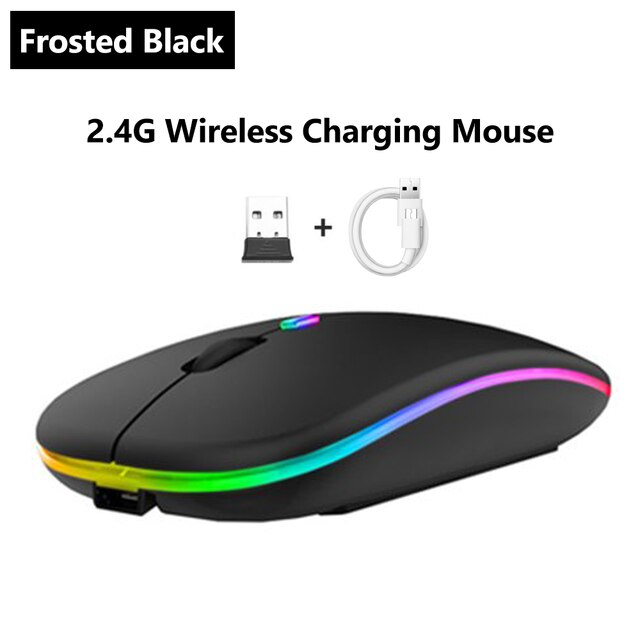 ANKNDO Wireless Mouse RGB Rechargeable Bluetooth Mouse Ultra-Thin 2.4G USB Mous Mute Mouse Mice For PC Laptop Computer Mause: black 2.4g mouse