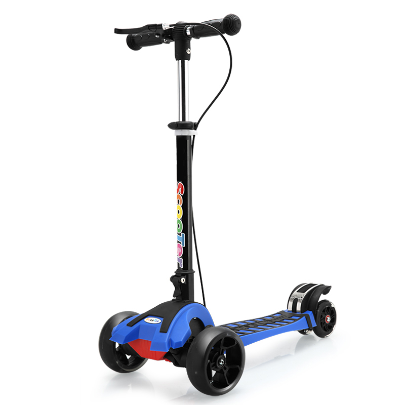 FJ0059 tricicli per Scooter per bambini bambino bambini pieghevole piede Scooter altezza regolabile PU ruota lampeggiante LED calcio Skateboard: Blu