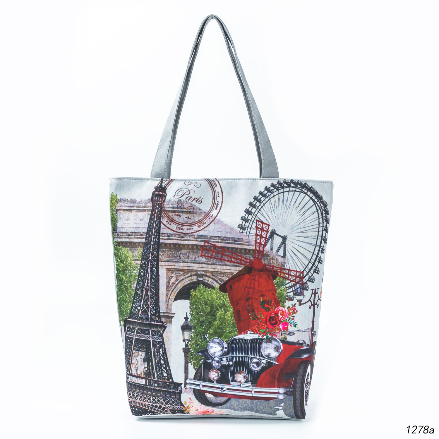 Bolso de hombro con estampado Floral de la Torre Eiffel de París, bolsa de mano informal, bolso de viaje que combina con todo, bolsa de compras portátil para mujer: 1278a