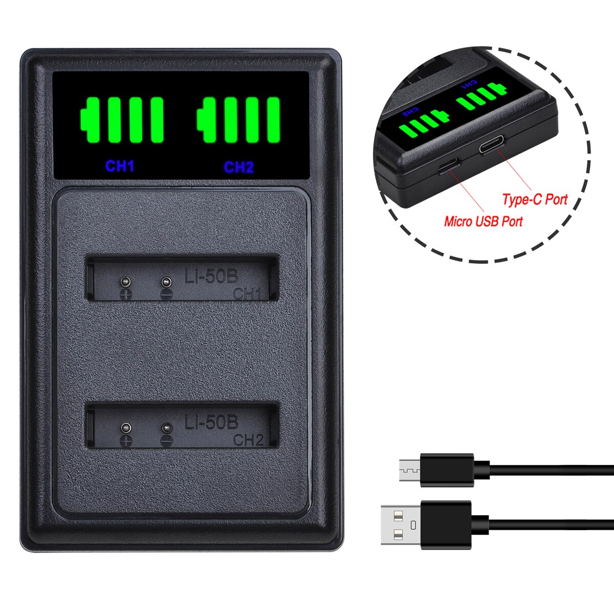 Li-50B 1200mAh Batterie et Chargeur pour Olympus D-Li92 LI50B LI-50C Résistant 6000 6020 8000 8010 TG-610 Pentax D-LI92 DLI92: Autre