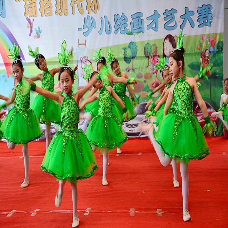 Chinesische Moderne tanzen Kostüm Kleine Baum tanzen Kleid Leistung Kostüm Art Blatt Kostüm Kollektiven Bühne Leistung Kleidung