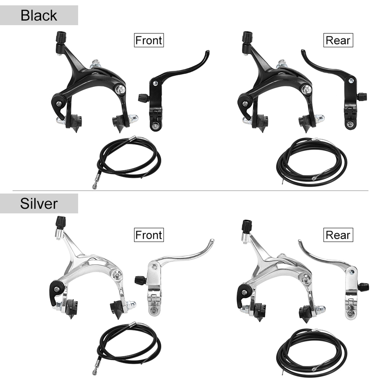 Front/Rear Fixie Bike Brake Kit Road Bike Cruiser Brake Set Bike Caliper Brake Kit Side Pull Brake Set Mountain Bike Accessories