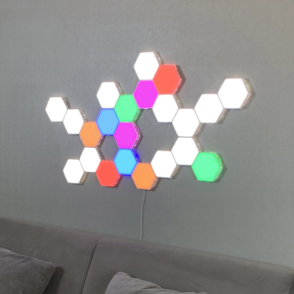 Nueva iluminación sensible al tacto colorida lámpara cuántica Modular luces de noche LED lámparas de montaje magnético Hexagonal decoración de pared Lampara