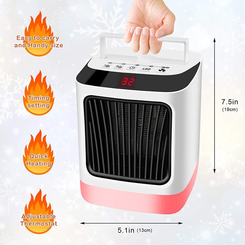 Fan Heater Voor Thuis Mini Elektrische Kachel Thuis Verwarming Elektrische Kachels Handige Heater Warmer 7 Kleur Verstelbare Nachtlampje: EU