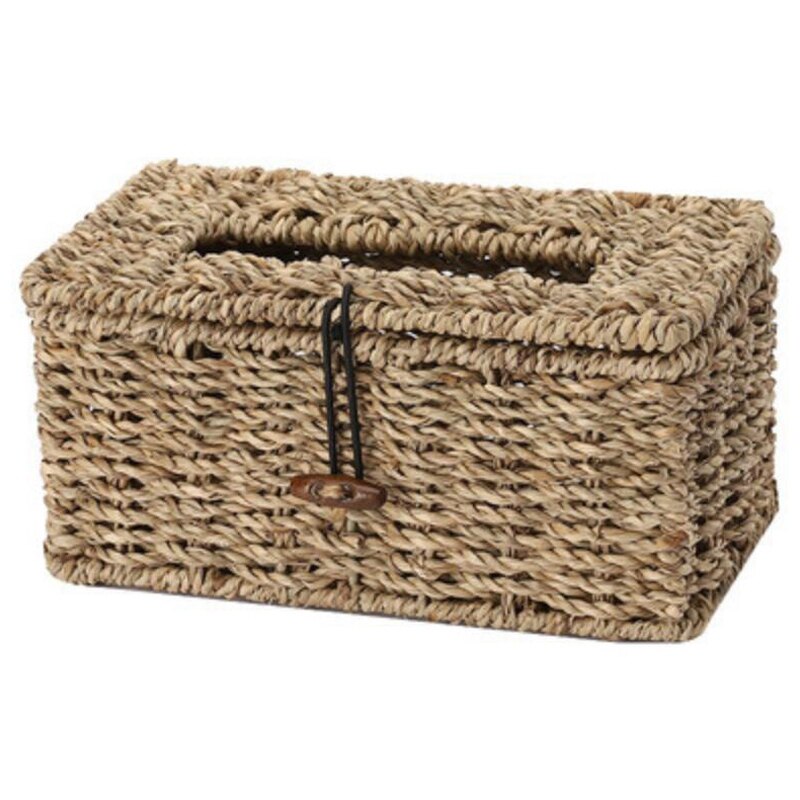 Handmade Woven Natural Rustic Brown Seagr Tissue Box, Rectangular Storage Box Sundries Storage Box