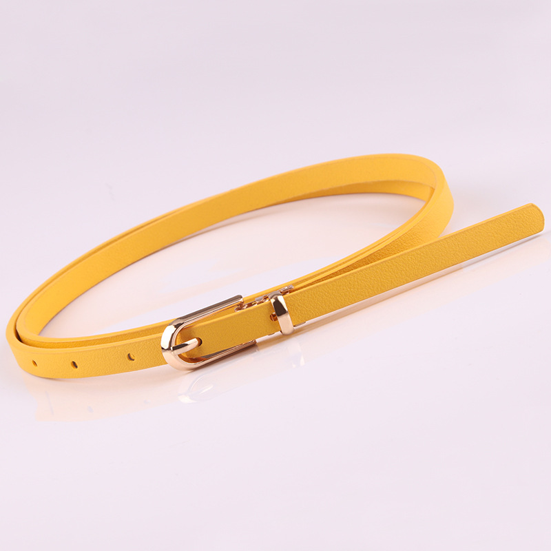 Cinturones de mujer a la , negro, azul, blanco, rosa y rojo, cinturón fino y delgado con hebilla, cinturón ajustable, vestido de verano, correa para pantalones vaqueros, cinturones de Pu: YELLOW