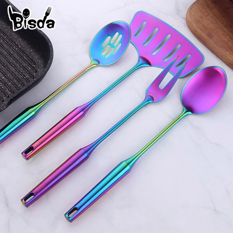 1/4 pcs Rose Gold Kitchen Accessories Gold Matt Utensil Stainless Steel kitchenware Long Service Spoon Fork Fish Cooking Tool