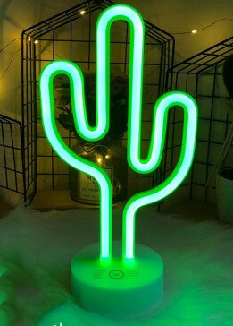 Neon led lys skilt 8 modus julefest hjemmedekorasjon soverom natt lys bordlampe flamingo måne enhjørning tre: Kaktus