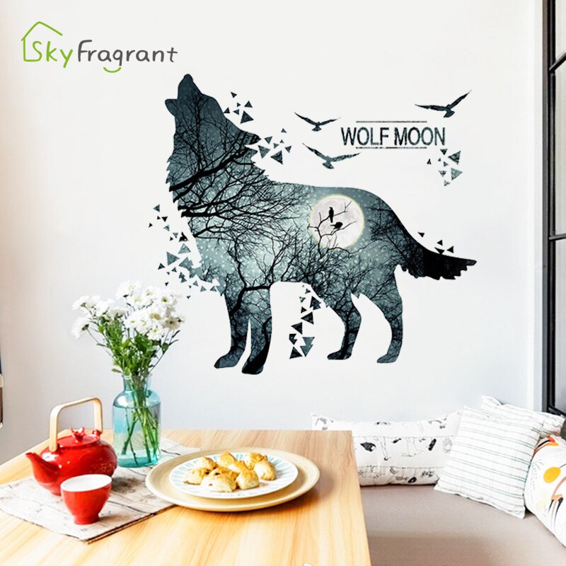 Moon Silhouet Wolf Muursticker Creatieve Slaapkamer Woonkamer Backgroung Muur Decor Home Decor Ingang Decoratie