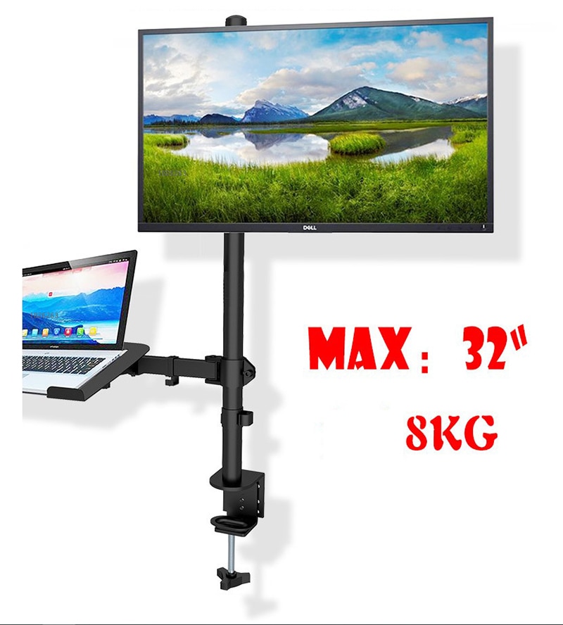 M074 Dual LCD Monitor Schreibtisch Montieren Voll Einstellen Stehen mit extra Laptop Fach für Laptop Notizbuch bis zu 17 "und Bildschirm bis zu 32"