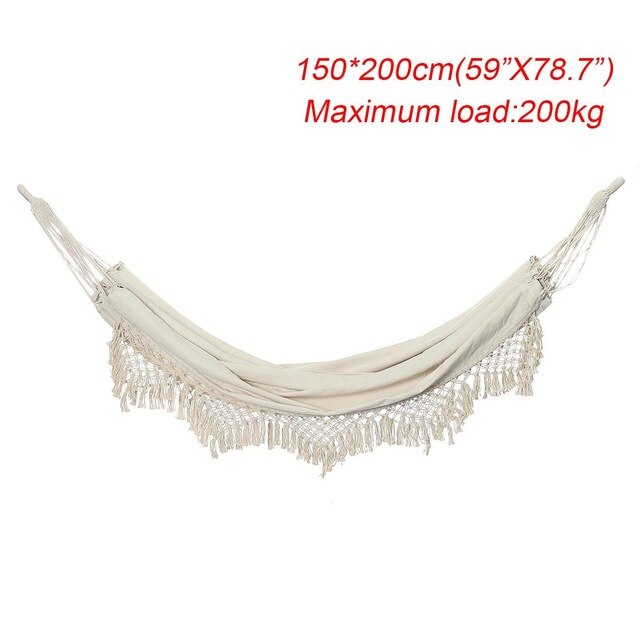 Large 2 Person Hammock Boho Style Brazilian Macrame Fringed Deluxe Double Hammock Net Chair Indoor Hanging Swing Home Decor: Default Title