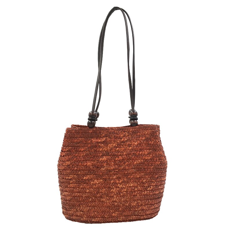 Tarwe Stro Geweven Vrouwen Schoudertas Kralen Handtas Bohemian Zomer Strand Tassen Vrouwelijke Gebreide Draagtas: Brown handbag