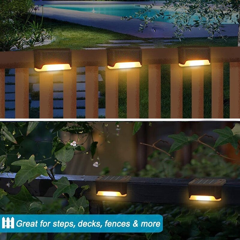 12PCS Solar Deck Lights Solar Step Lights Outdoor Waterproof LED Solar Fence Lamp for Garden
