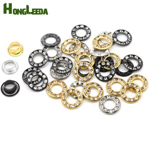 DIY 1 sets hand press tools + 100sets/lot 3colors 12mm round metal brass rhinestone eyelets glass grommets: Multi-Colored