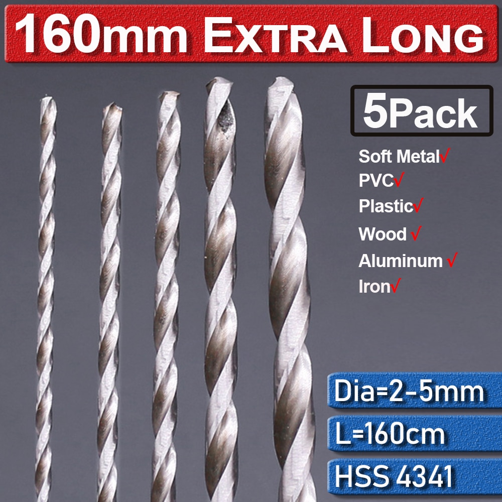 Extra Long Cobalt High Speed Steel For Metal Drilling 5Pc 2/3/3.5/4/5Mm 160Mm Hss Twist Drill Bits Extra Long Drill Bit For Wood