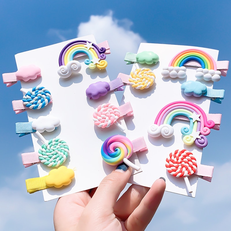[Xwen]Korean Candy Color Edge Clip Rainbow Hairwear Lollipop Bangs Cute Girl Kids Hairpin Simple Hair Accessories OH1337