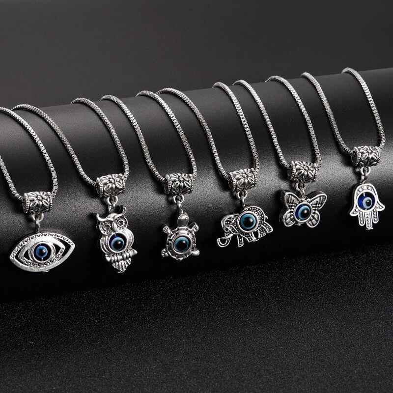 Charm gioielli turchi Evil Blue Eye Butterfly Turtle Owl Palm collana per donna uomo ciondolo catena clavicola girocollo regali gioielli