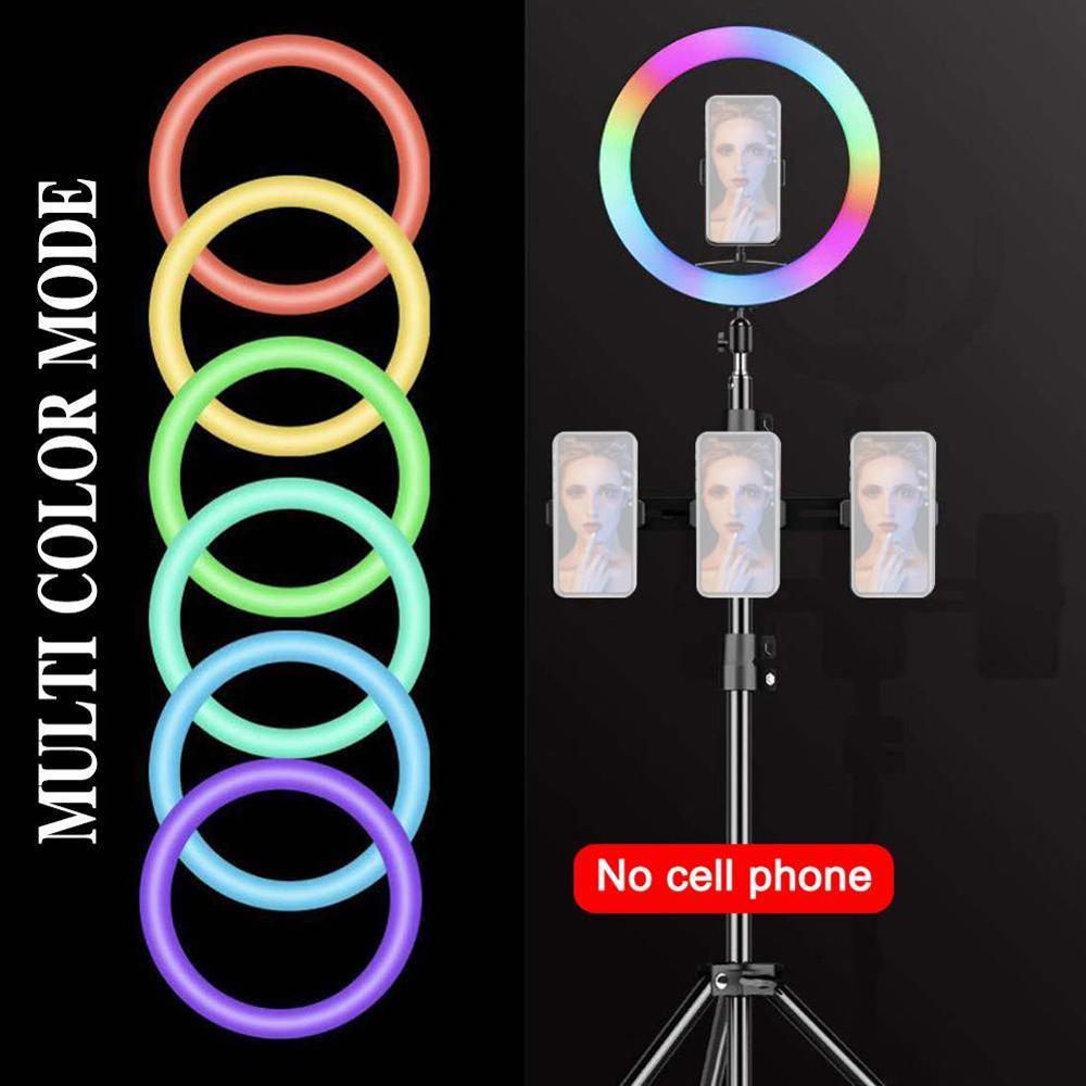 Anillo de luz RGB02 de 10 pulgadas y 33cm con trípodes, 15 colores de luz arcoíris, iluminación colorida para Vlogging, vídeos, PC móvil