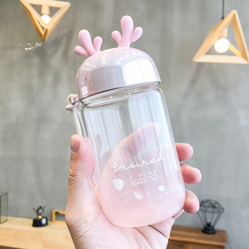 Gradient hjorthorn 300ml söta vattenkopp barns resande vattenkopp färgglada flickor: Rosa