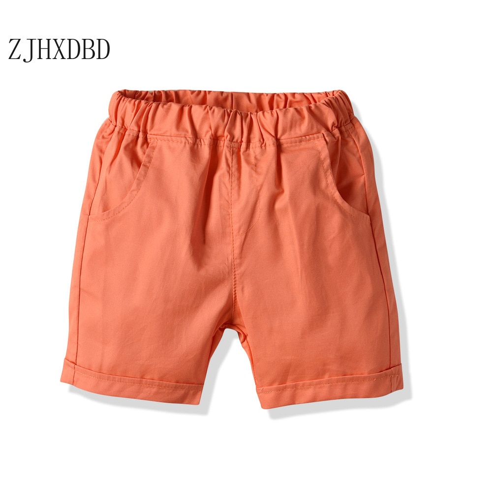 Orange solida shorts pojkar barn byxor pojkar fritidsshorts medelålders baby vävda sommarshorts barnkläder byxor