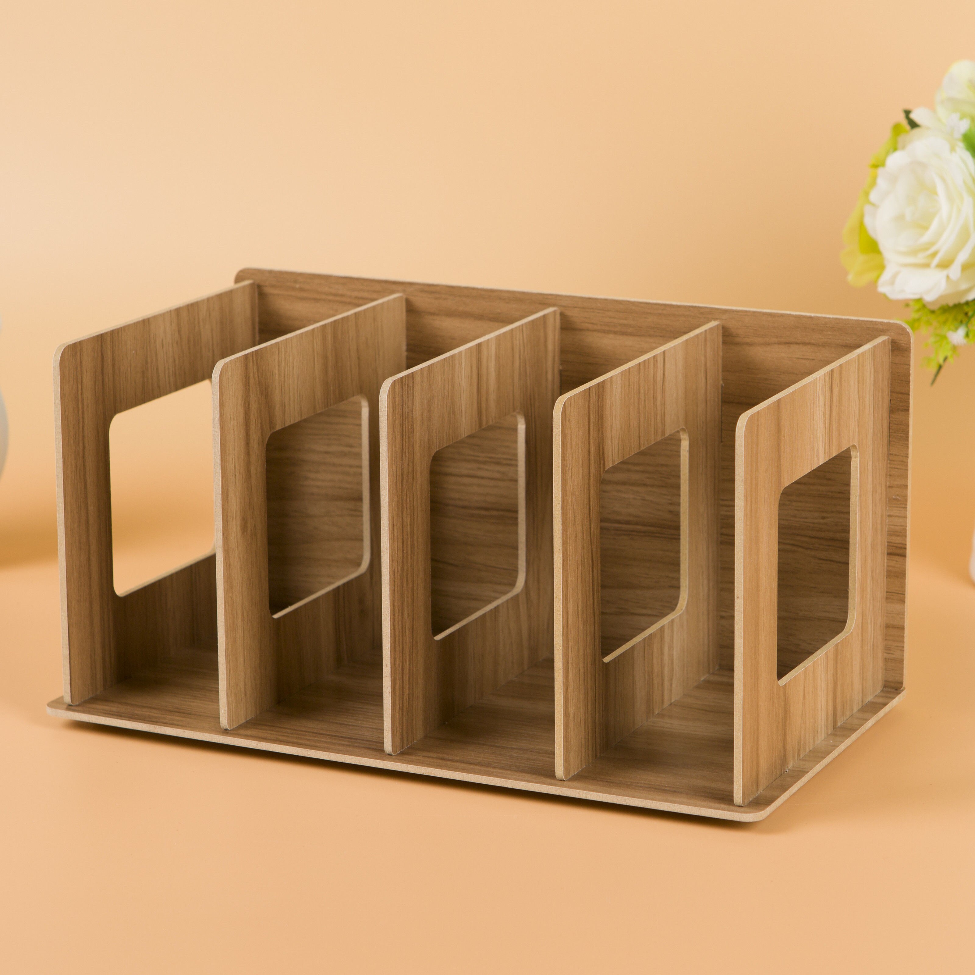 Wood DIY Desktop Magazines &amp; Books Storage Storage Shelves Book Display Shelf StandHolder Mesh Desk Organizer Bookshelf Bookend: brown