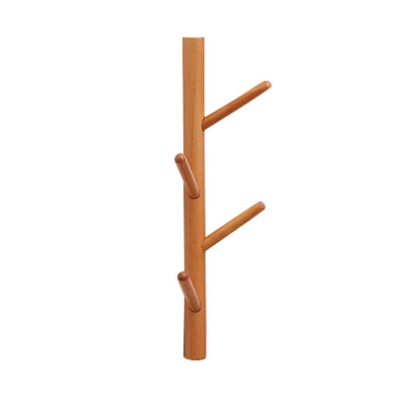 Nordic Simple Beech Tree Wall Hanging Solid Wood Coat Hook Storage Rack Wall Hanging Wooden Hanger: Wood color 2