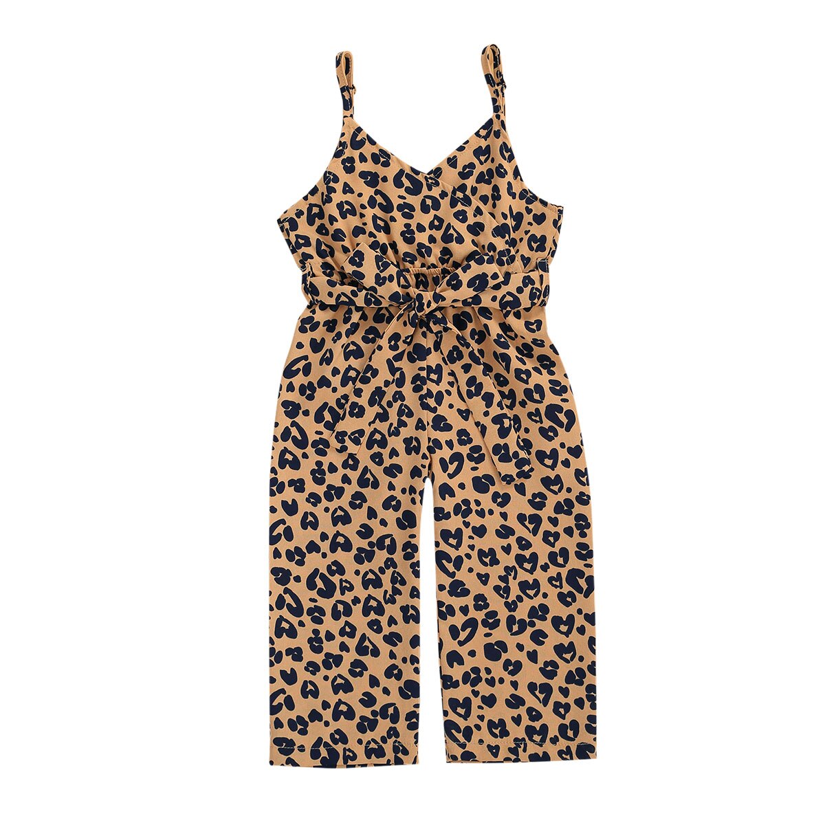 1-6y børn baby piger tøj leopard print overalls casual bukser ærmeløse v-hals bælte sommer romper jumpsuits 4 farver: Khaki / 5t