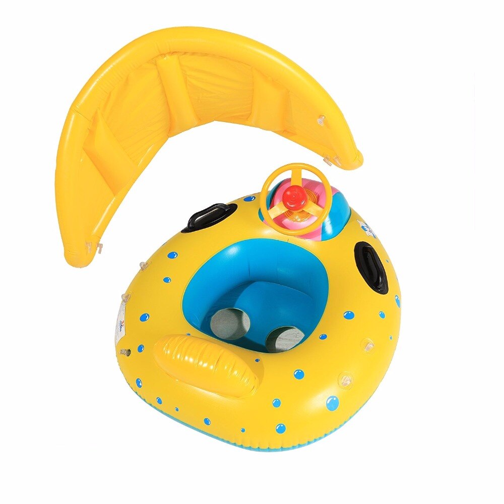 Babies Kids Swimming Inflatable Boat Swimming Rings Water Development Toys with Sunshade (1-3 Years)