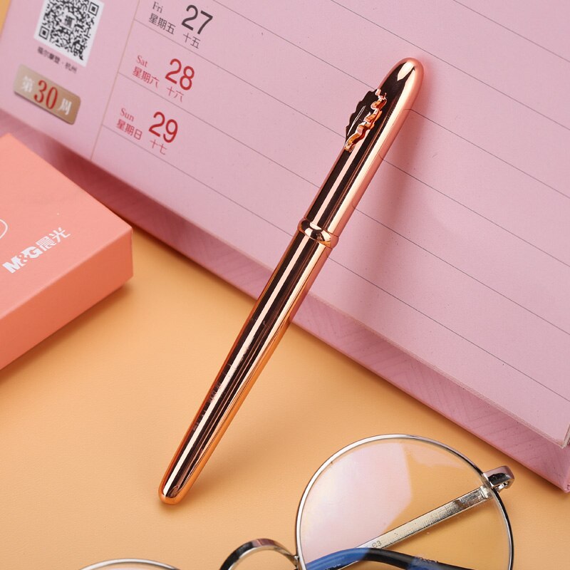 M &amp; G – stylo-plume de luxe, couleur or Rose, ensemble de stylos à encre liquide métallique, de calligraphie, 0.38mm 0.5mm, pour papeterie scolaire, mignon kawaii