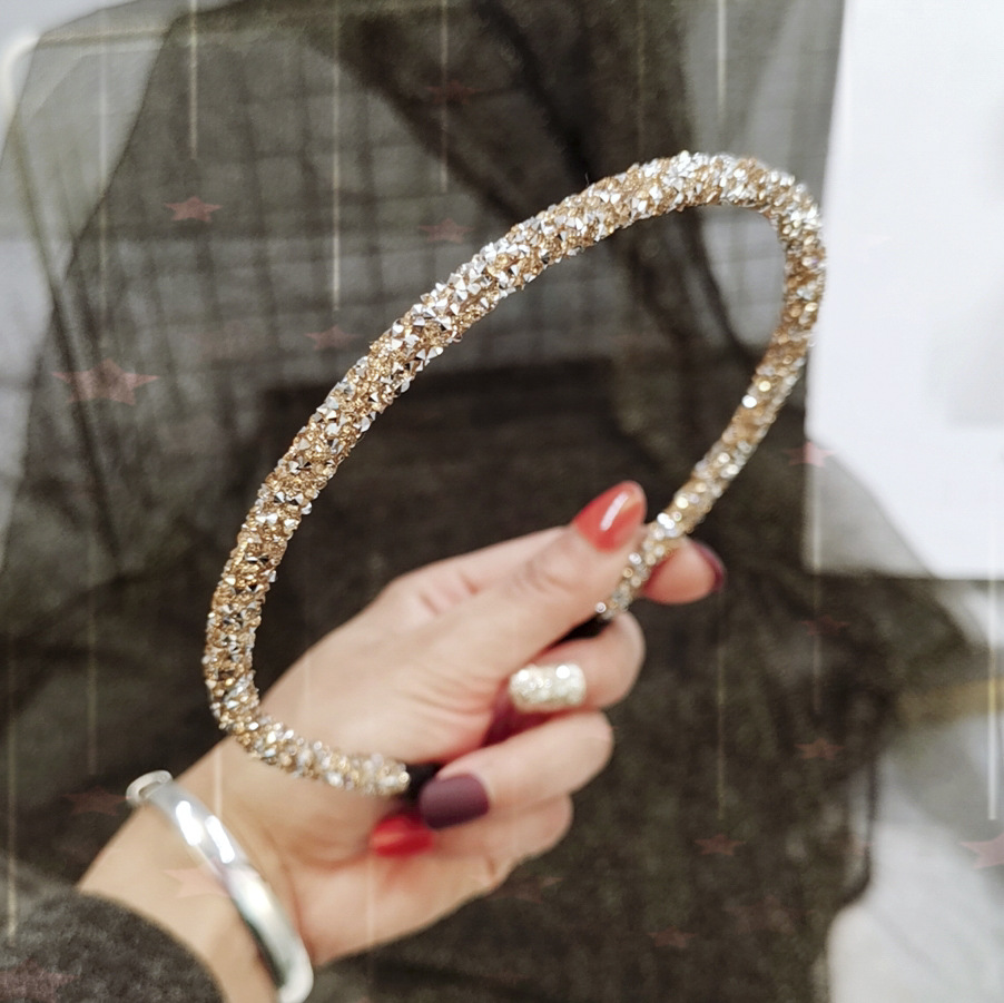 Diadema suave de cristal de Corea a la para mujer, diadema con diamantes de imitación, cuentas, bisel, accesorios para el cabello para niñas, tocado Simple: Color oro puro