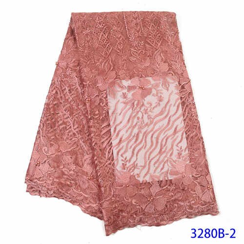 Nigeriaanse Kant Stoffen Franse Kant Stof Met Kralen C Afrikaanse Kant Stof Kant Materiaal Voor Kleding YA3280B-6: Picture 2