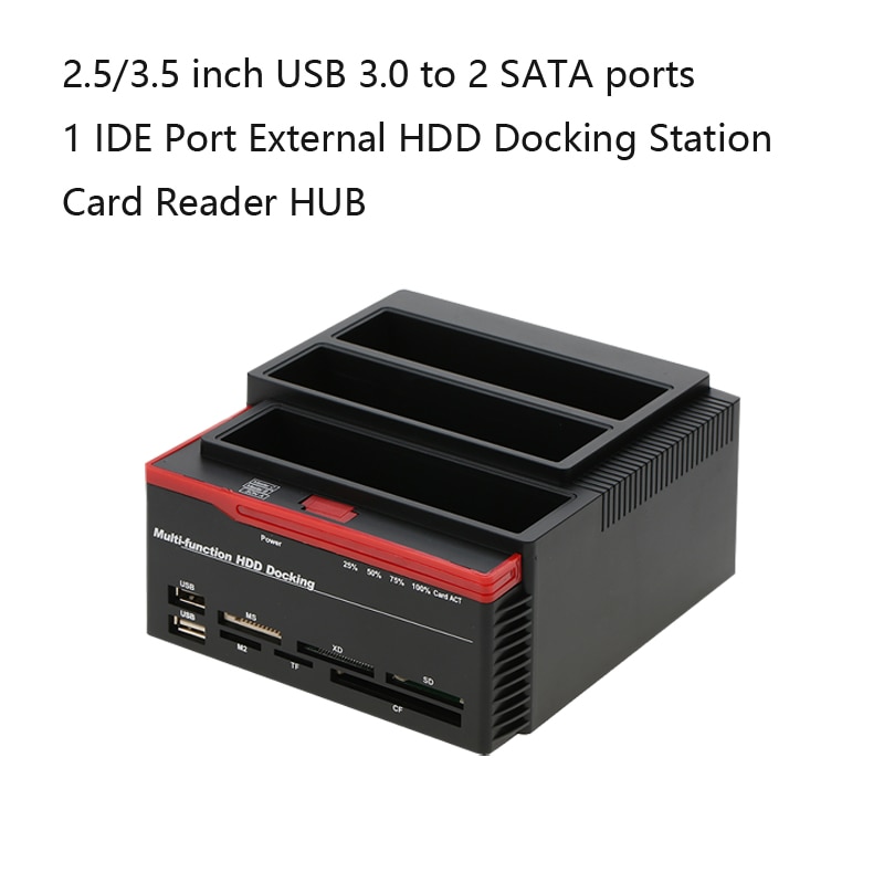 2.5 "/3.5" USB 3.0 naar 2 SATA Poorten 1 IDE Poort Externe HDD Harde Schijf Disk Docking station Kaartlezer USB3.0 Hub met OTB/OTC