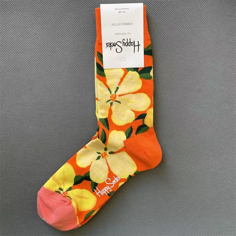 Happy Socks Men's Diamond Check Socks Four Seasons Pure Cotton Geometric Pattern Sports Socks Size 41-46