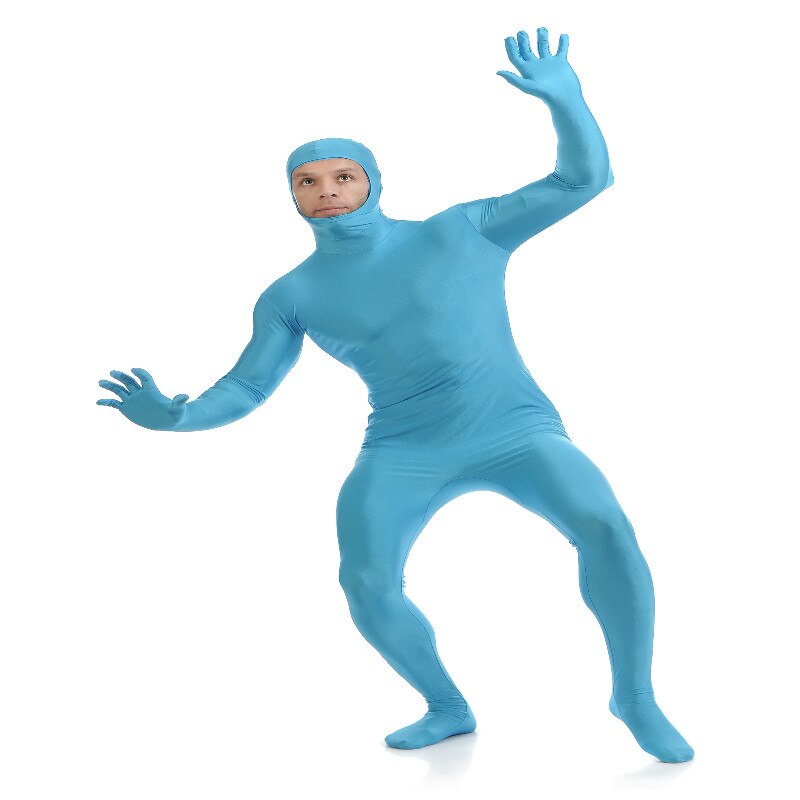 Traje ajustado de LICRA Zentai azul claro XL con cara abierta