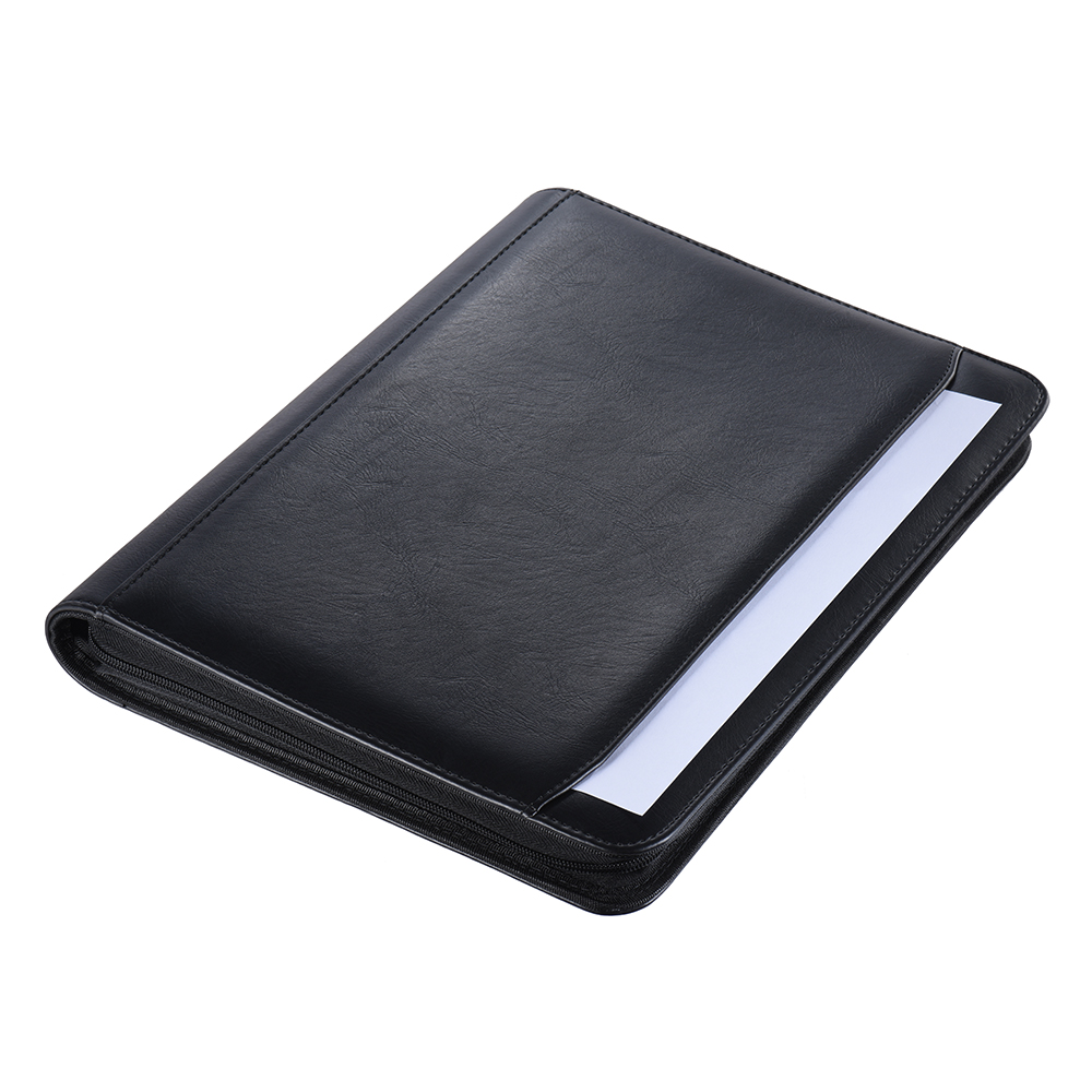 A4 PU Leather Multifunctional Document Folder Case Office Business Portfolio Padfolio Organizer Zippered Closure Loose-leaf