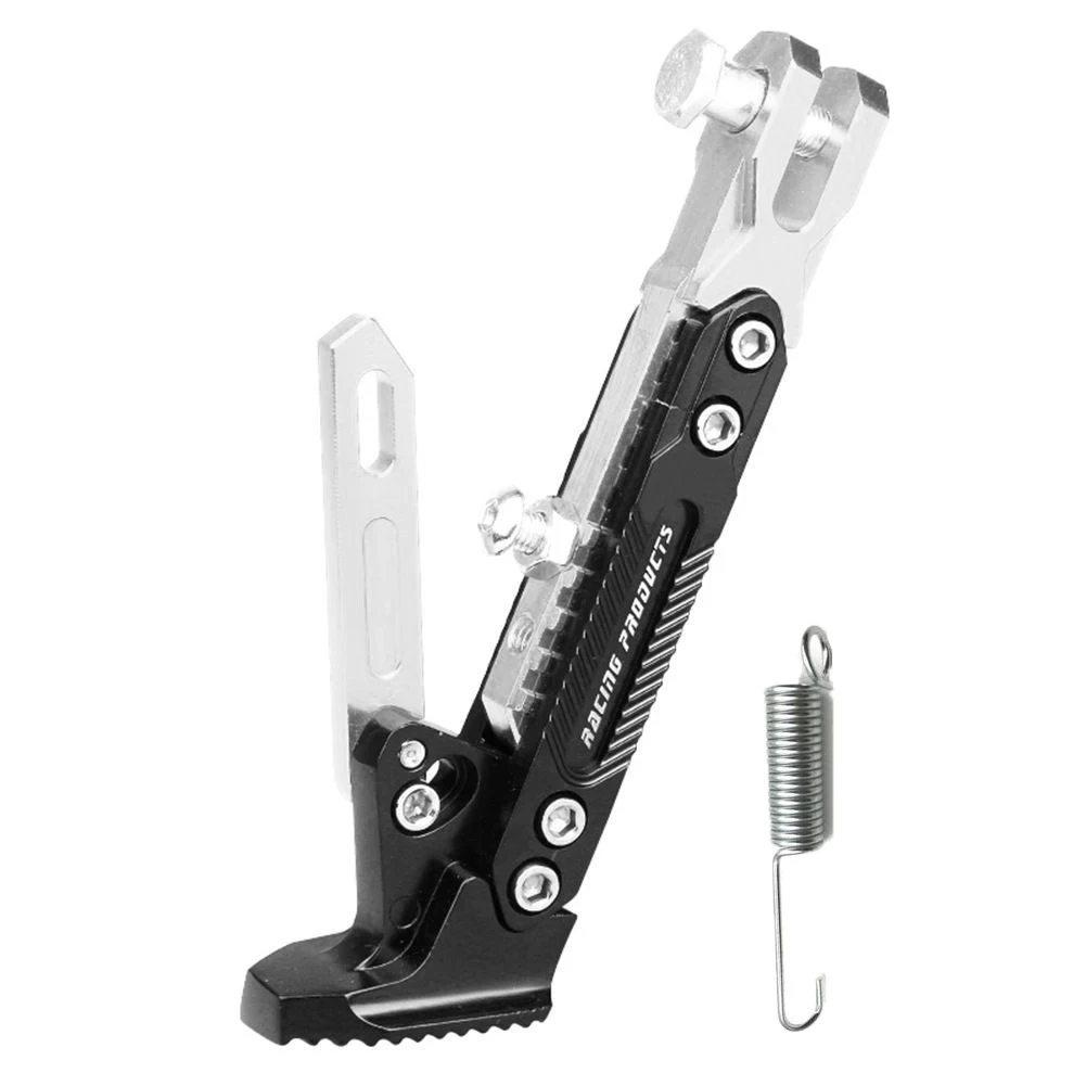 Soporte Universal antideslizante ajustable para motocicleta, soporte lateral de pie de Metal para bicicleta, estante de estacionamiento, accesorios para motocicleta: Plata