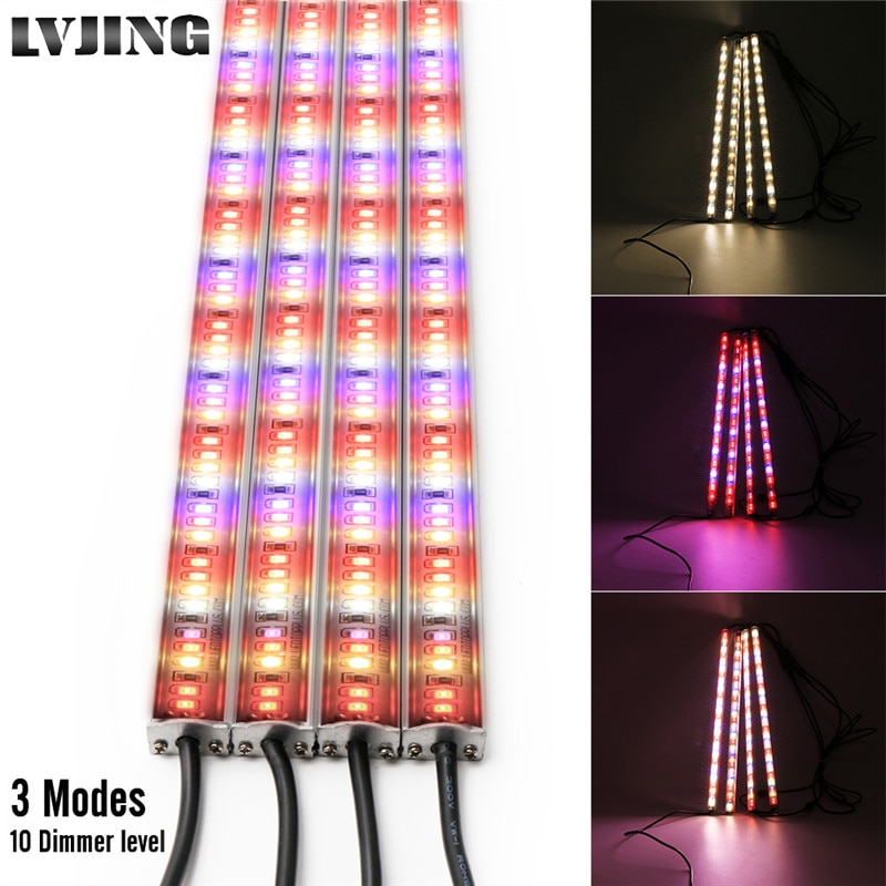4 stuks led kweeklampstrips volledig spectrum/rood+blauw/warm wit kamerplanten zaden fytolamp timing dimmer met / 12v 5a