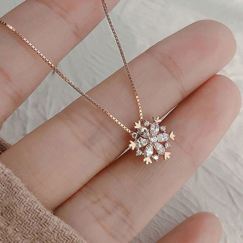 Funkelnden Schneeflocke Halskette Schlüsselbein Kette Mädchen Funkelnden Kristall Halskette Strass Schneeflocke Anhänger Halskette: rosegold
