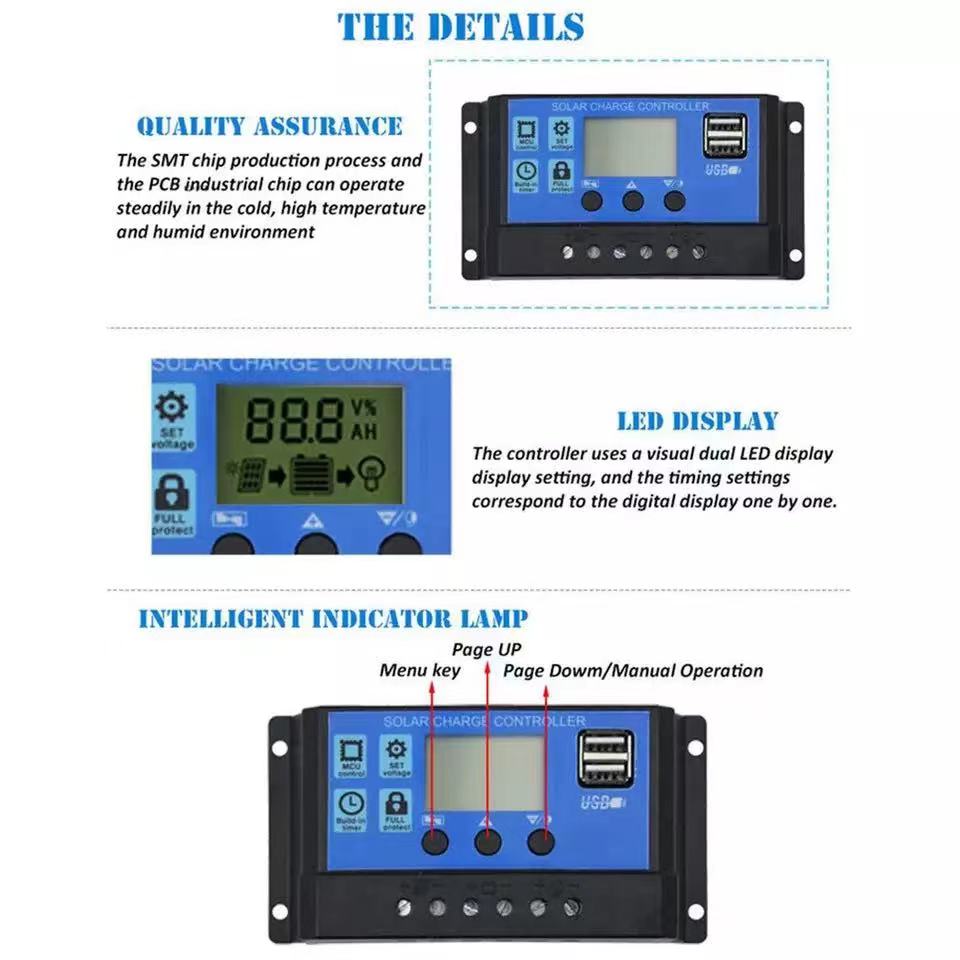 10A 20A 30A 60A Solar Panel Controller 12V/24V Batterie Laderegler 2 USB 10A ~ 100A Photovoltaik Zelle Panel Ladegerät Regler