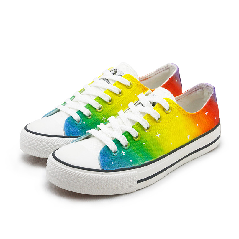 Rainbow Shoes Women harajuku Lovers Rainbow Canvas Shoes Lace up Adult Casual Colorful Shoes Woman platform Flat