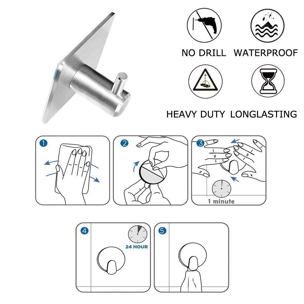 Pakke 5 kroker selvklebende krok, posere 5 304 rustfritt stål luehåndkle kapper henger henger dårlig kjøkken vaskerom skap