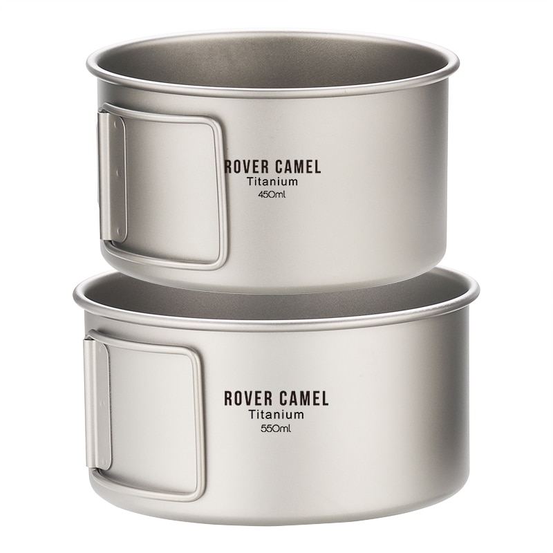 Titanium Bowls with Folding Handles Dinner Food Container for Outdoor Camping Heat-insulating Bowl Set 400/450ML