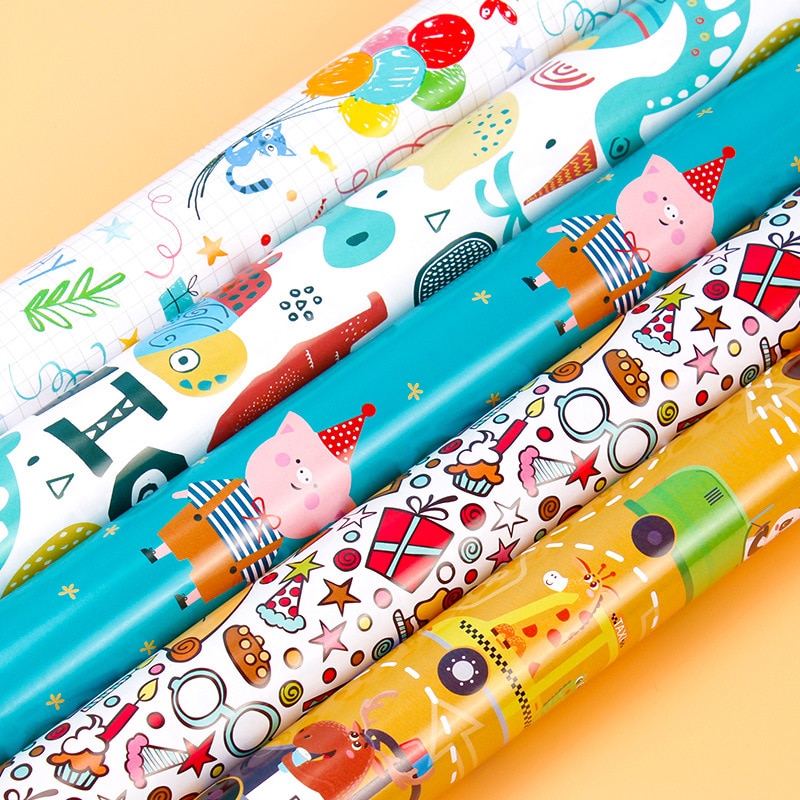 50x70cm Cartoon Style Wrapping Paper Roll for Wedding Kids Birthday Baby Shower Wrap Craft Paper Decor