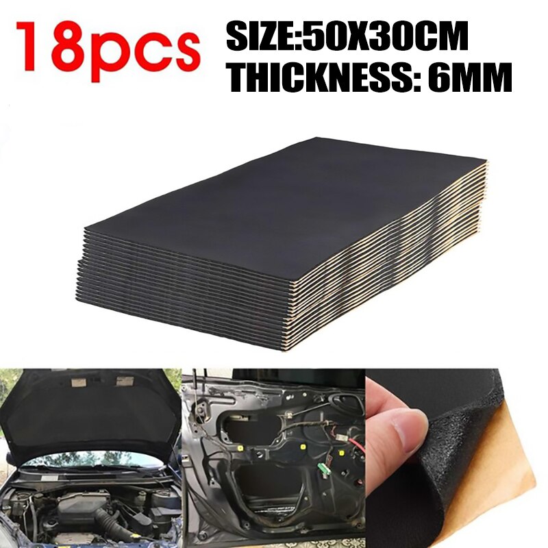 9X 1Cm 0.6Cm Auto Sound Deadener Mat Geluidsisolerende Motorkap Isolatie Deadening Motor Firewall Warmte Schuim Katoen sticker 30x50cm: 18x6mm