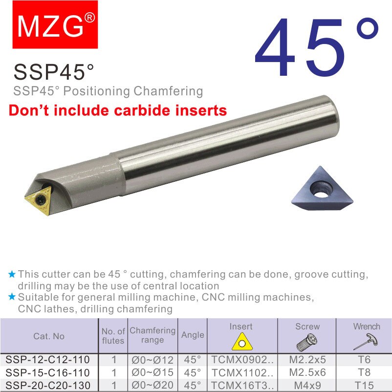 MZG SSP 45 degrés en acier au tungstène CNC tour fraise pince TCMX carbure Inserts support fraise outils de chanfreinage
