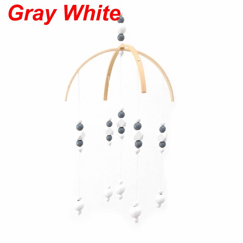 Nordic Baby Rattle Toys Wooden Beads Crib Wind Chimes Newborn Bed Hanging Toy: Gray White