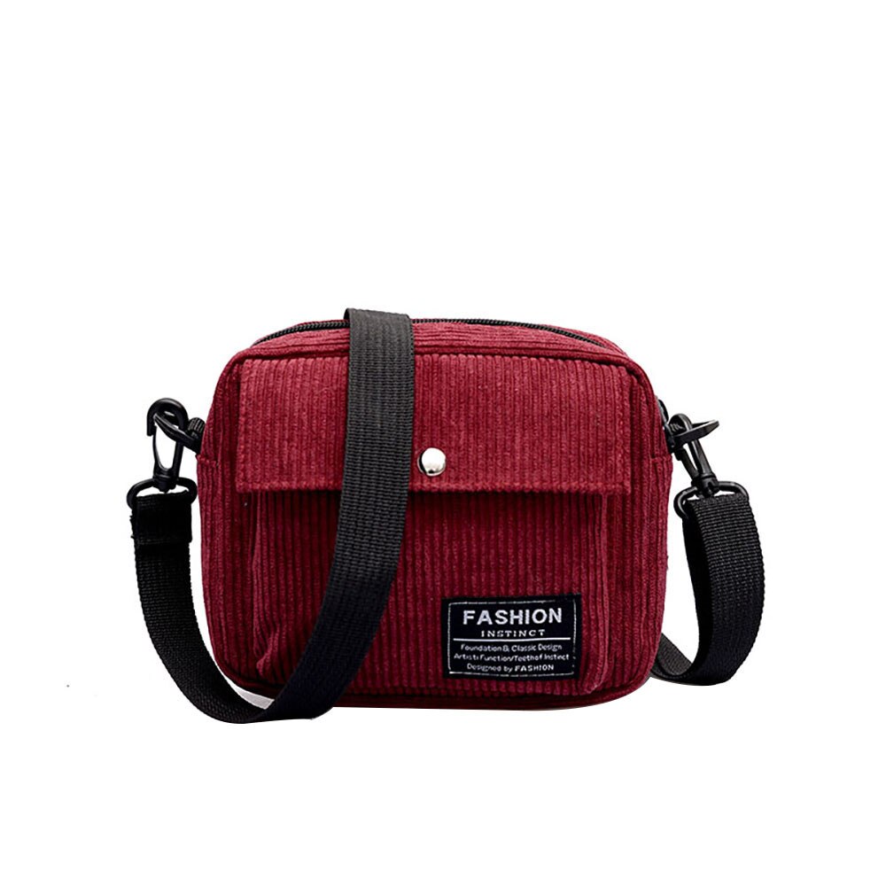 Women Canvas Single Shoulder Messenger Bag Handbag Crossbody Small Square Bags Corduroy Bag les sacs des femmes #F: Red