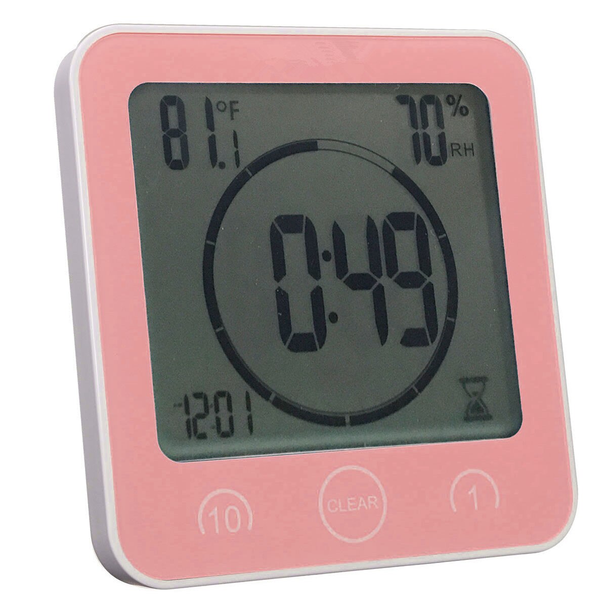 LCD Screen Waterproof Digital Bathroom Wall Clock Temperature Humidity Countdown Time Function Wash Shower Hanging Clocks Timer: Red